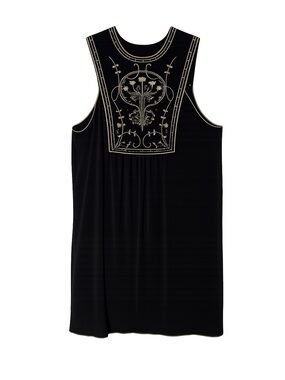 Max Studio Women’s Large Black Embroidered Sleeveless Boho Tunic Shift Dress